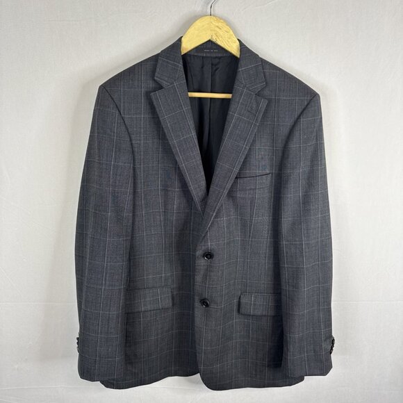Hugo Boss Virgin Wool Windowpane Blazer Men’s 38R Made USA Sports Coat Gray - Picture 1 of 10